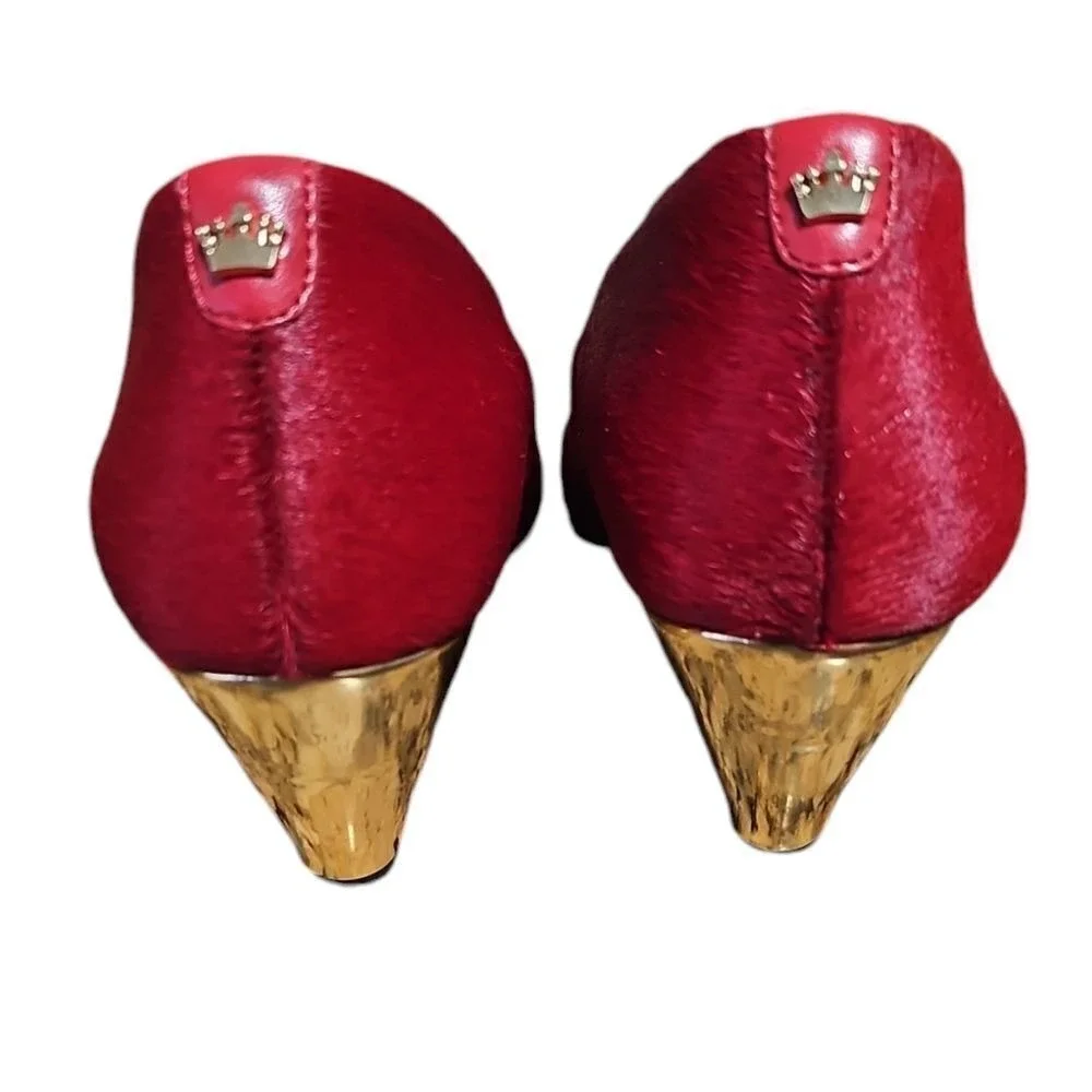Dee Ocleppo Deesigns‎ Red Pony Hair Pointed Toe Wedge Pumps Elegant Shoes 7.5